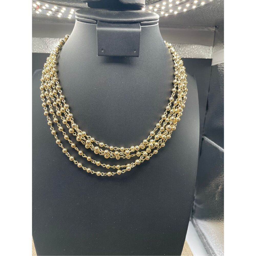 Vintage Gold Lisner Necklace 5 Strand Bohemian Style, Gold Tone Retro Costume Je